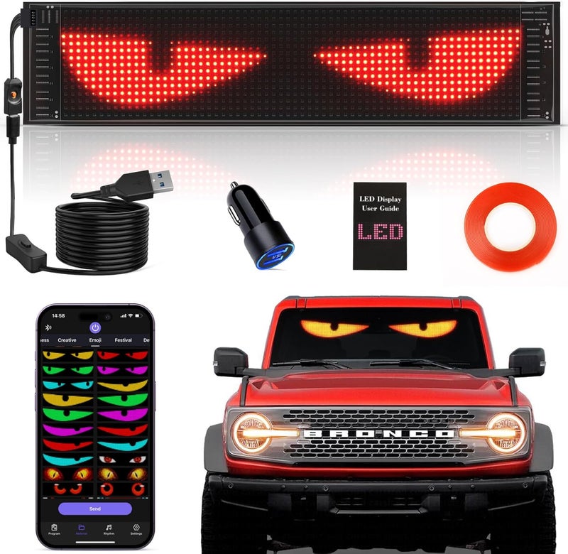 Rayhome Upgrade Synchronize Multiple Devil Eyes Light, 15''x4'' Full Color led Eyes for car Windshield, Programmable Scrolling LED Display for Car, car Eyes Animated led for Car SUV Window - Image 1